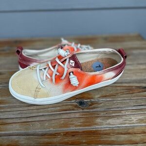 Sperry Crest Vibe Orange Tie Dye Canvas Platform Sneaker Shoe Womens Size 7